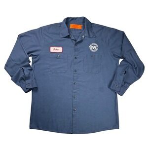 CornerStone Mens Navy Blue Work Shirt Long Sleeve "Pedro" Littleton Patch Large